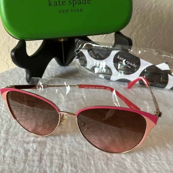 Kate Spade: Pink/Gold Tone Wire IANNA Cat Eye Sunglasses - Picture 9 of 16
